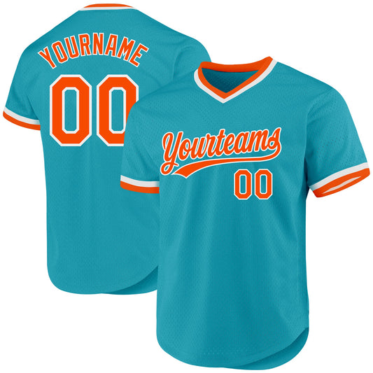 Custom Teal Orange-White Authentic Throwback Baseball Jersey - Main View