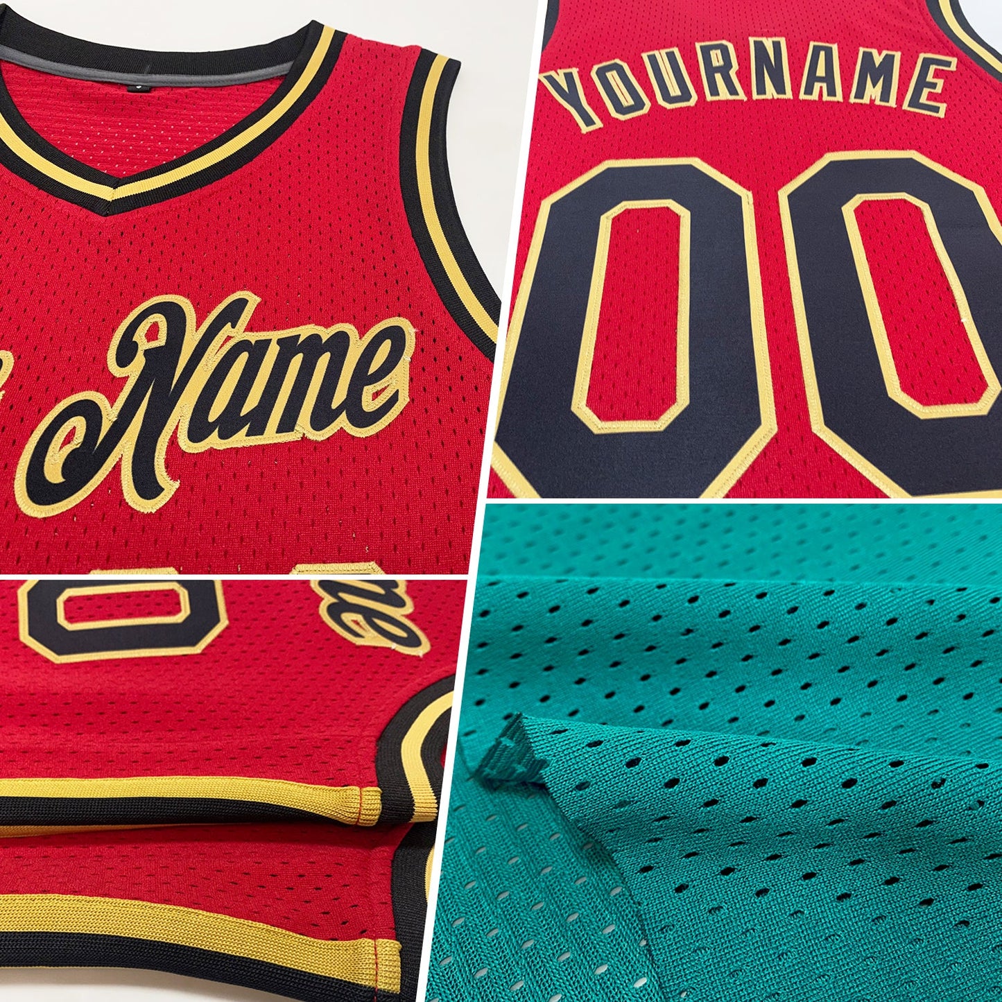 Custom Teal Black-Gold Authentic Throwback Basketball Jersey view 2