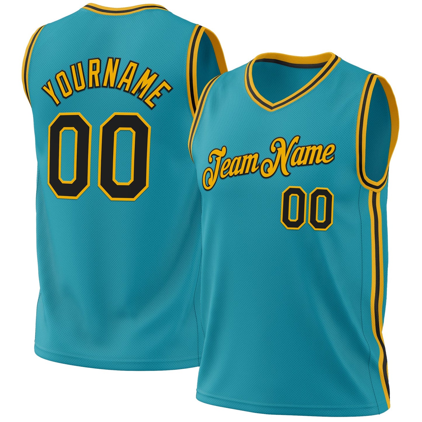Custom Teal Black-Gold Authentic Throwback Basketball Jersey - Main View