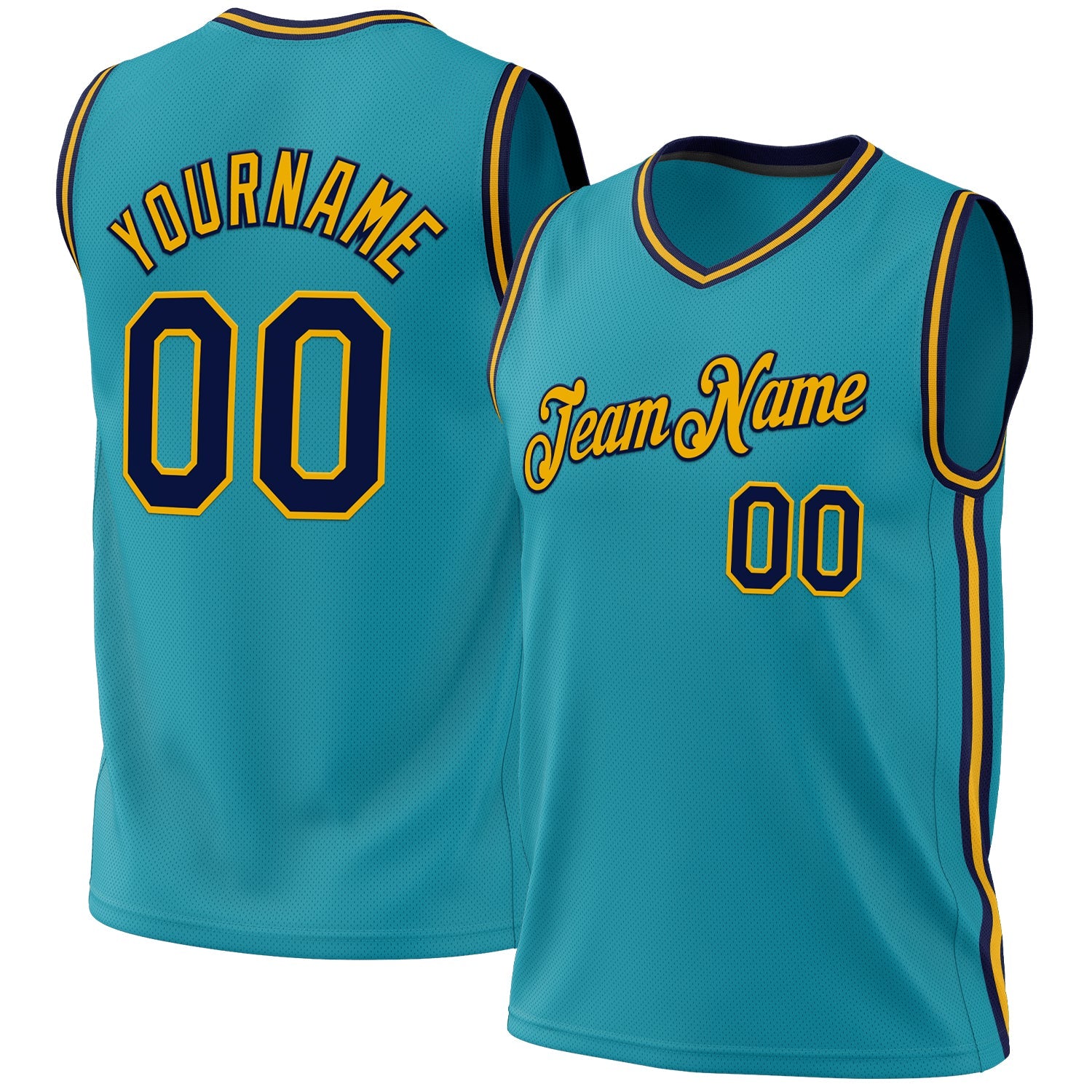 Custom Teal Navy-Gold Authentic Throwback Basketball Jersey - Main View
