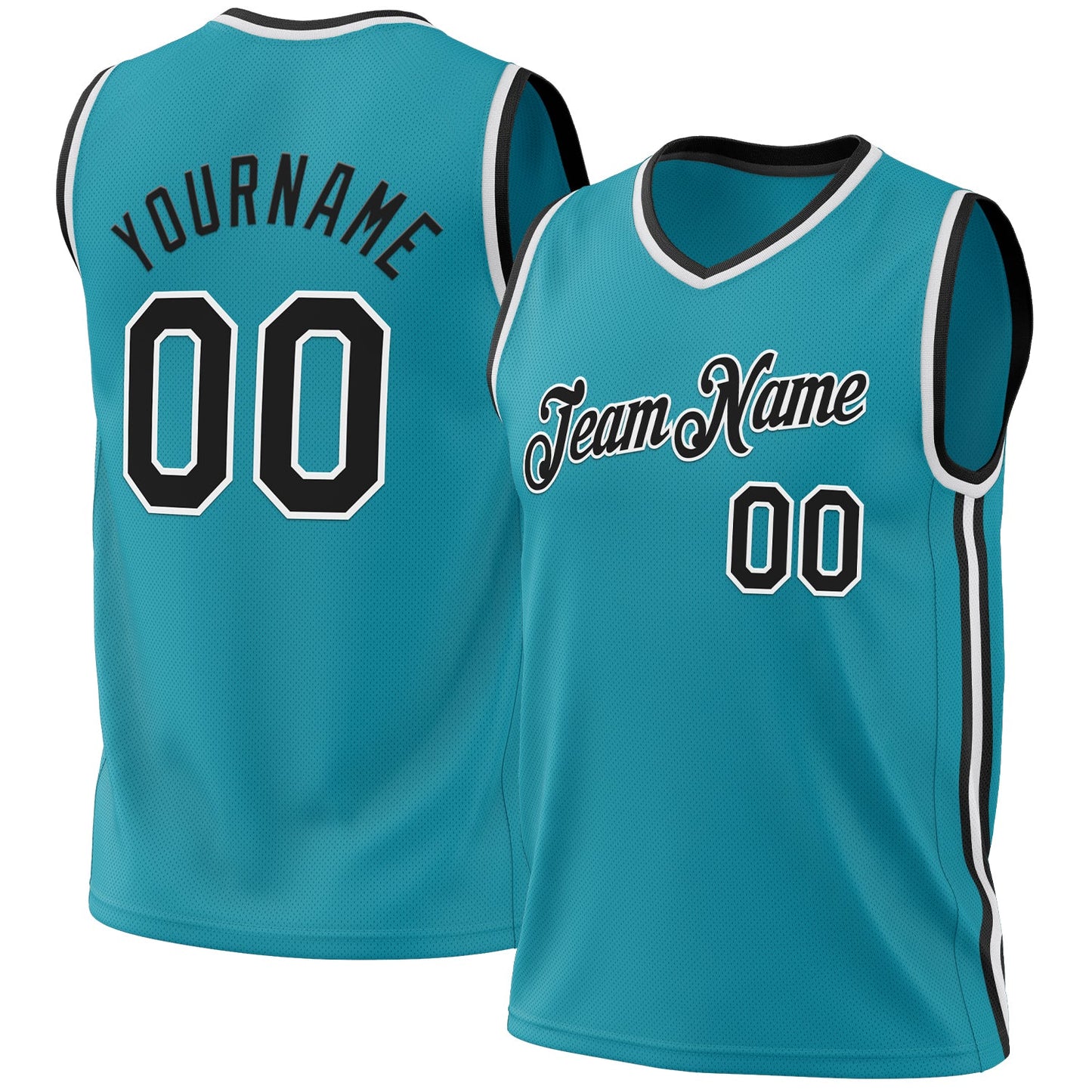 Custom Teal Black-Red Authentic Throwback Basketball Jersey - Main View