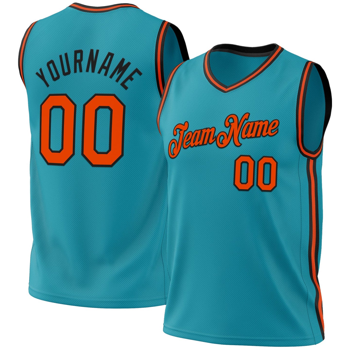 Custom Teal Orange-Black Authentic Throwback Basketball Jersey - Main View