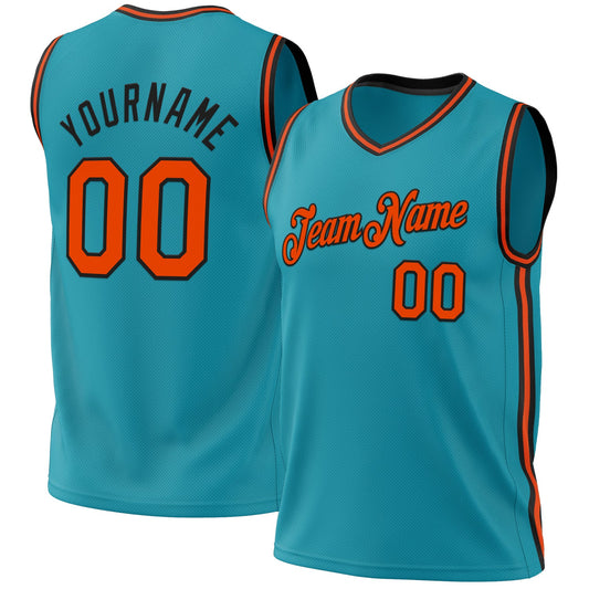 Custom Teal Orange-Black Authentic Throwback Basketball Jersey - Main View