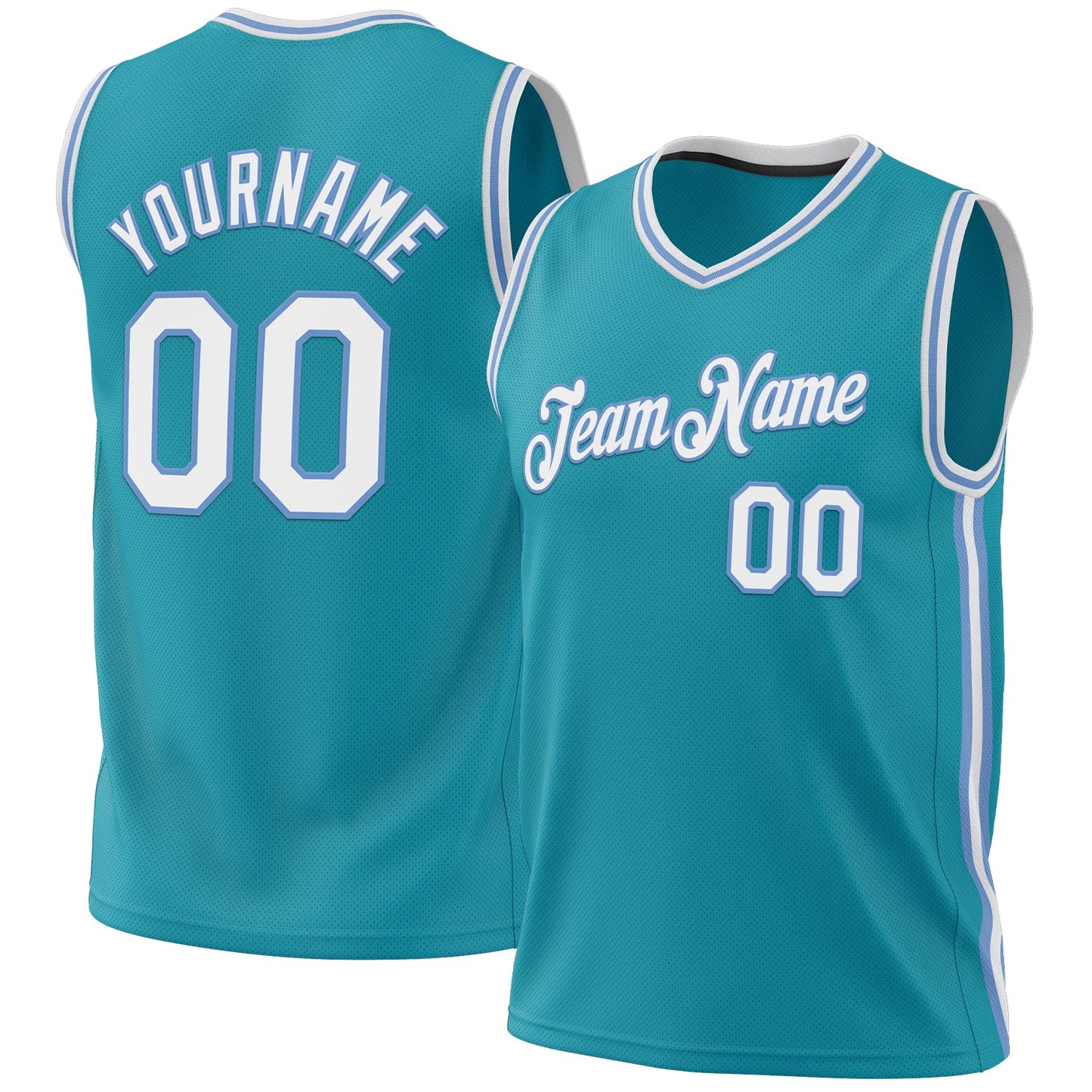 Custom Teal White-Light Blue Authentic Throwback Basketball Jersey - Main View