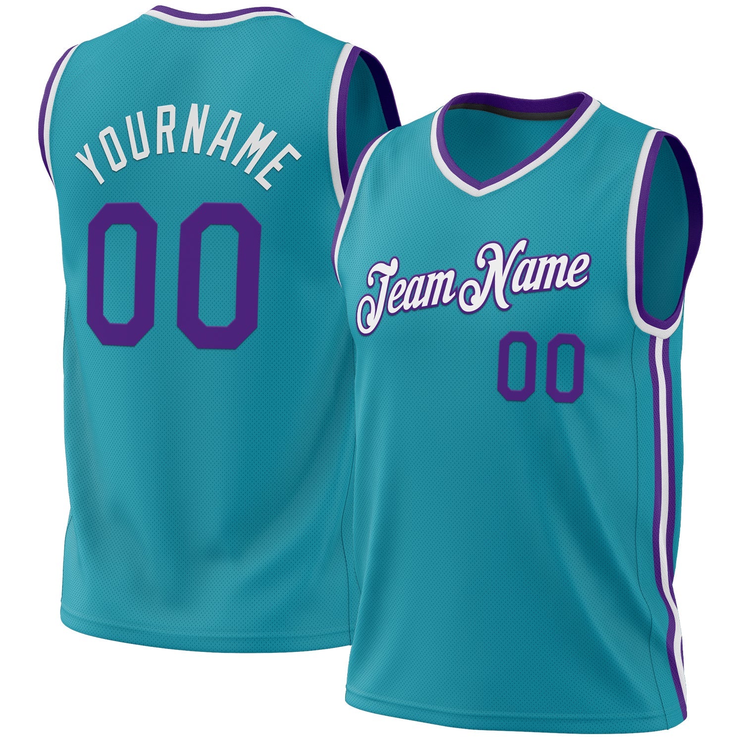 Custom Teal Purple-White Authentic Throwback Basketball Jersey - Main View