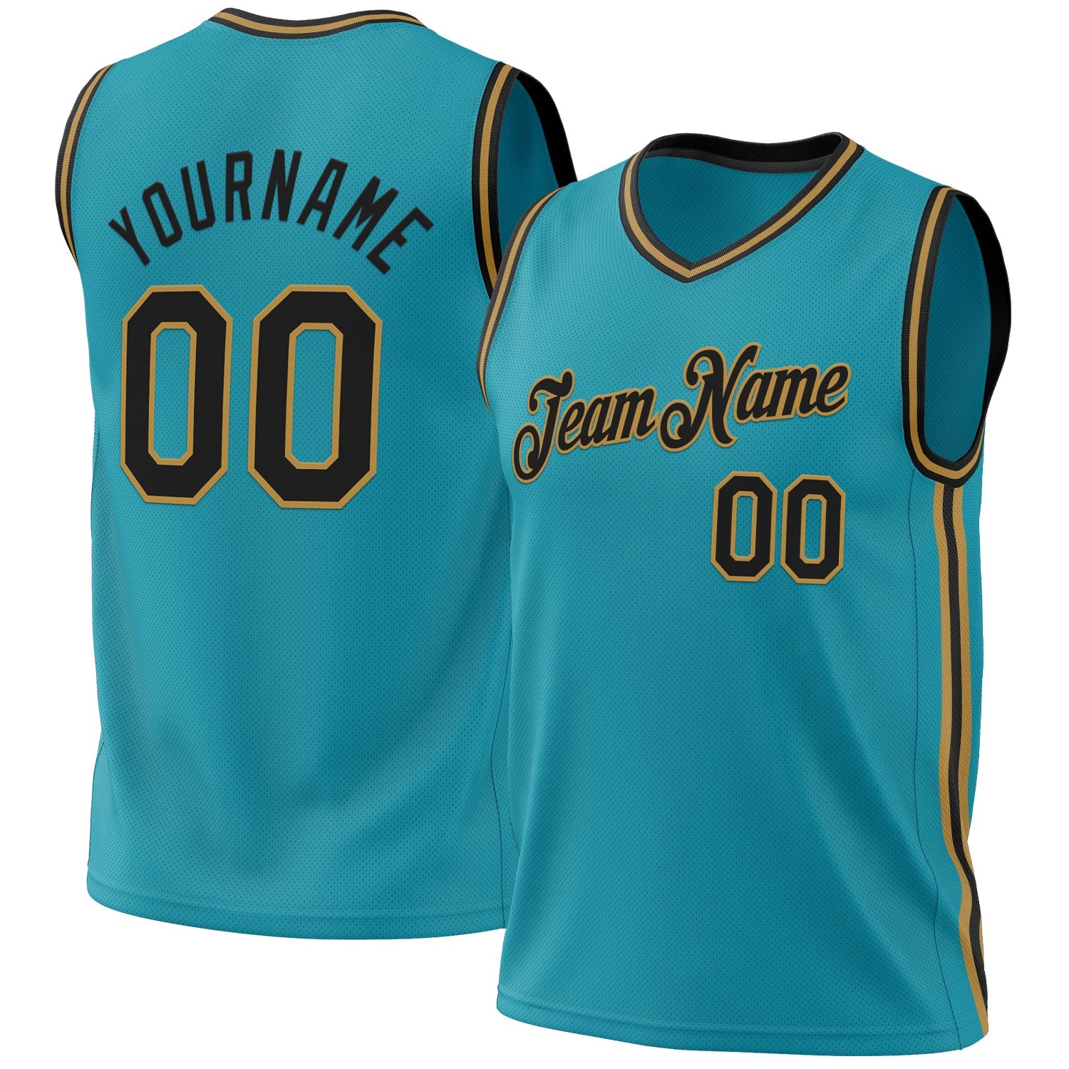 Custom Teal Black-Old Gold Authentic Throwback Basketball Jersey - Main View