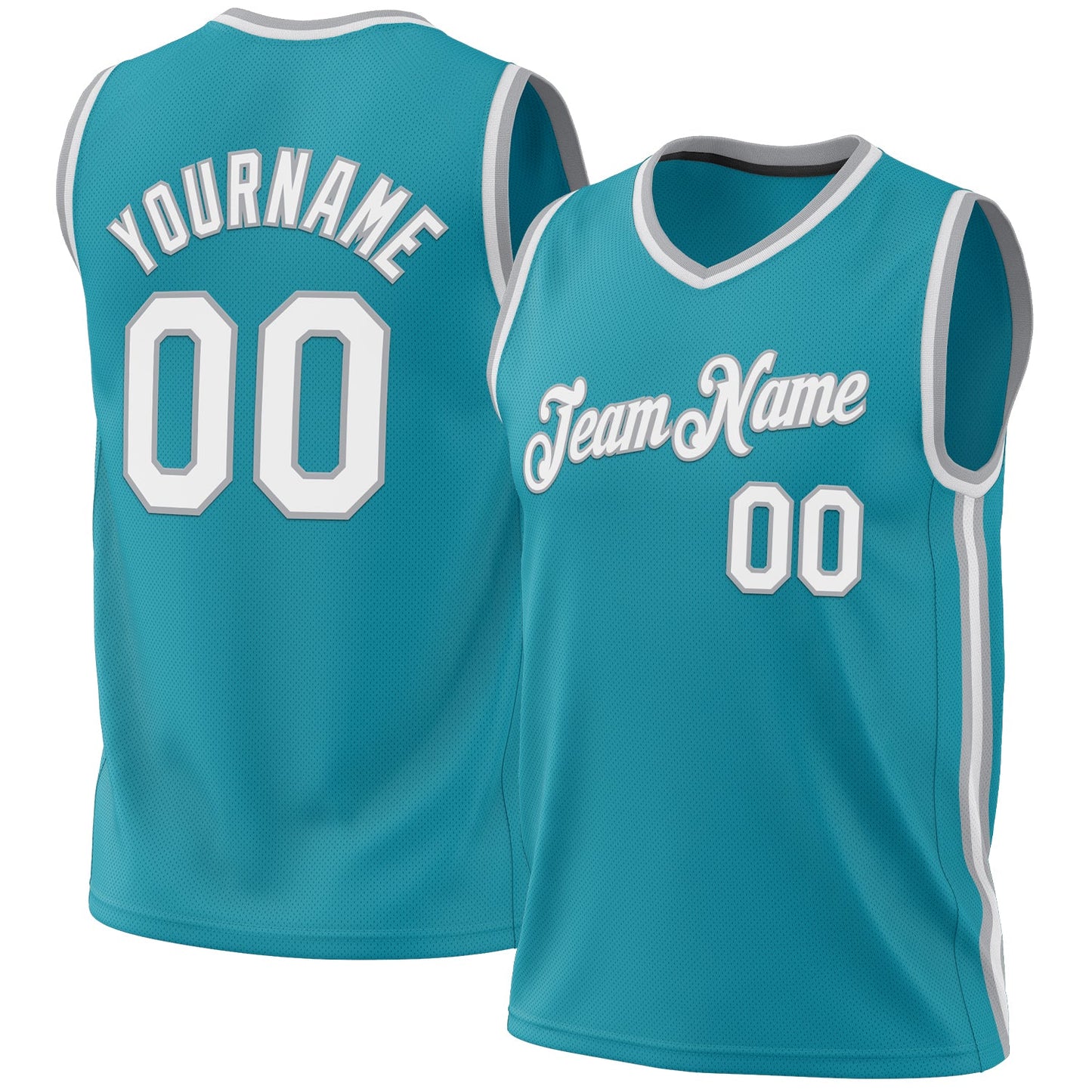 Custom Teal White-Gray Authentic Throwback Basketball Jersey - Main View