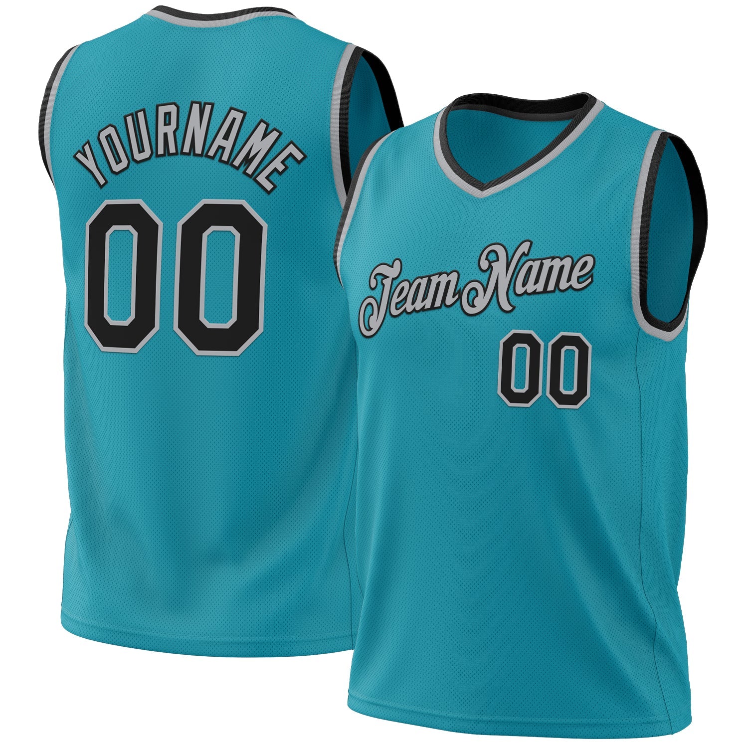 Custom Teal Black-Gray Authentic Throwback Basketball Jersey - Main View