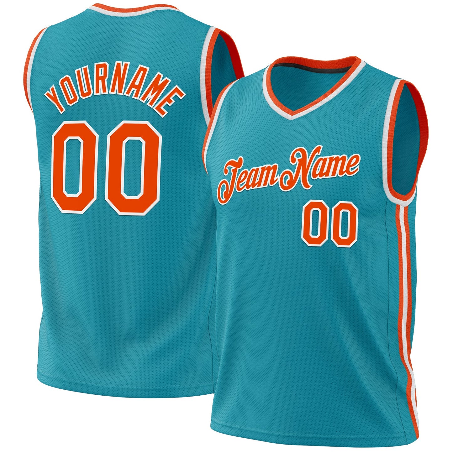 Custom Teal Orange-White Authentic Throwback Basketball Jersey - Main View