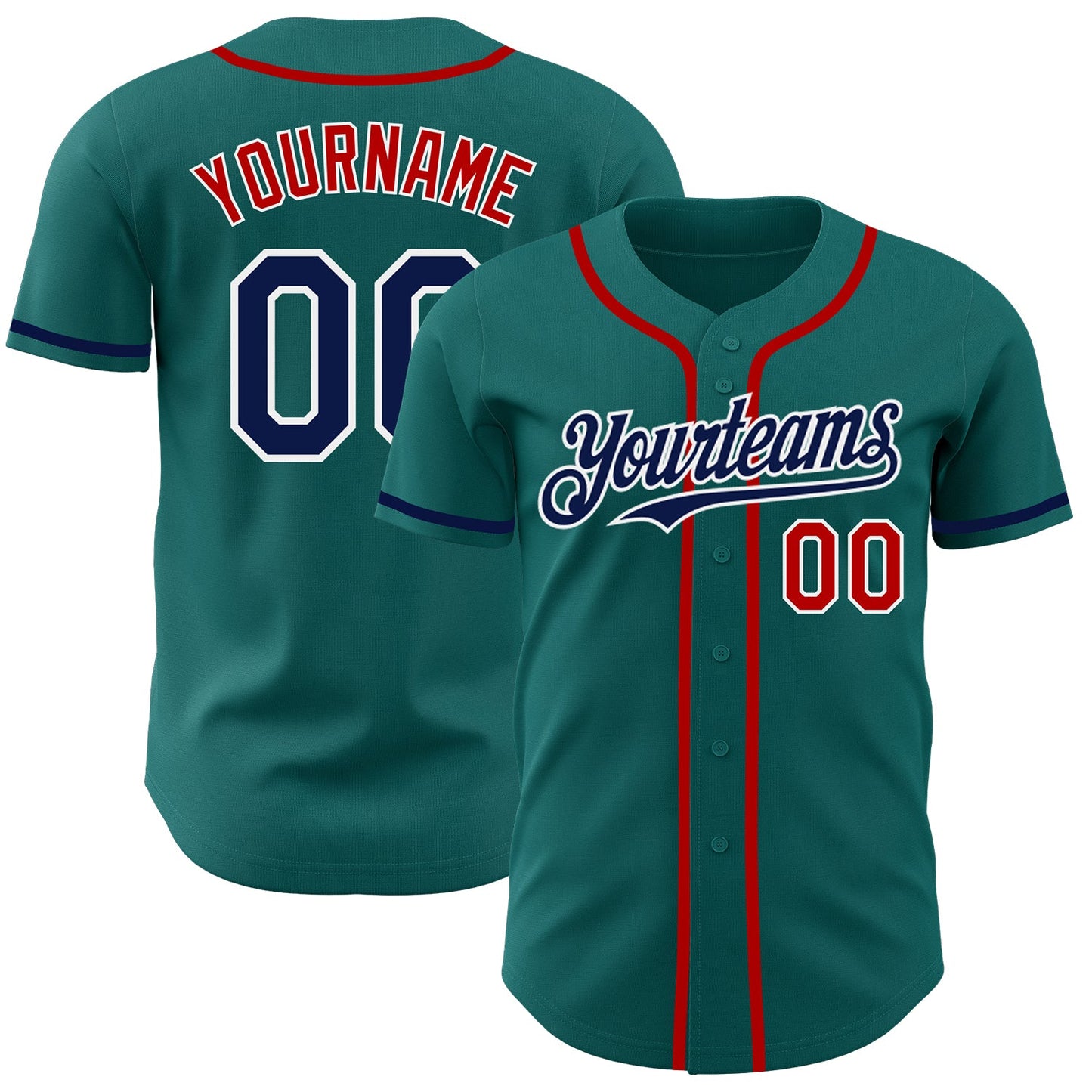 Custom Teal Navy-Red Authentic Baseball Jersey - Main View