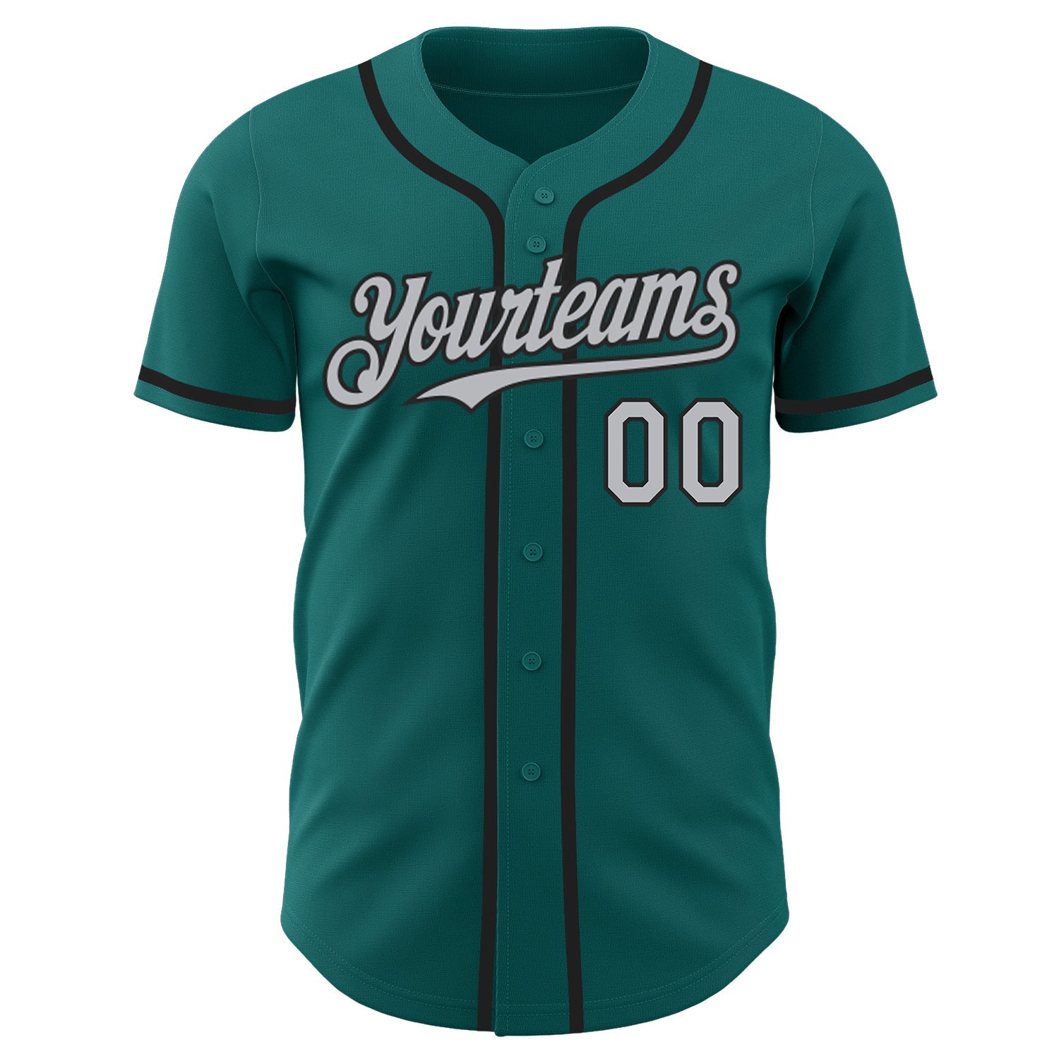 Custom Teal Gray-Black Authentic Baseball Jersey view 2