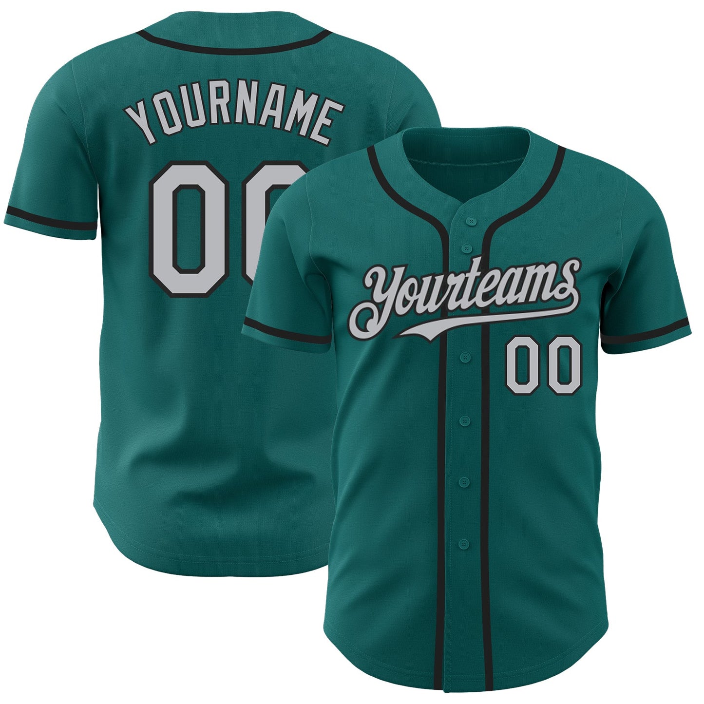Custom Teal Gray-Black Authentic Baseball Jersey - Main View
