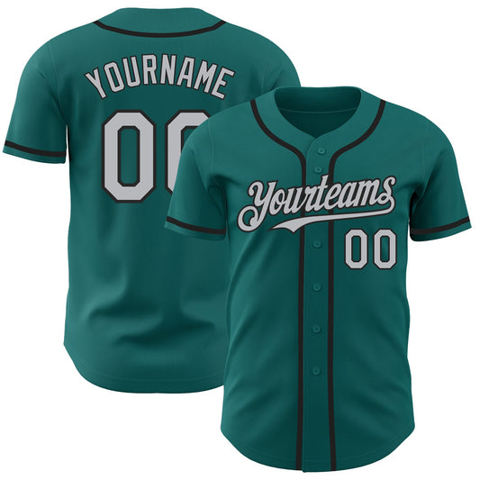 Custom Teal Gray-Black Authentic Baseball Jersey - Main View