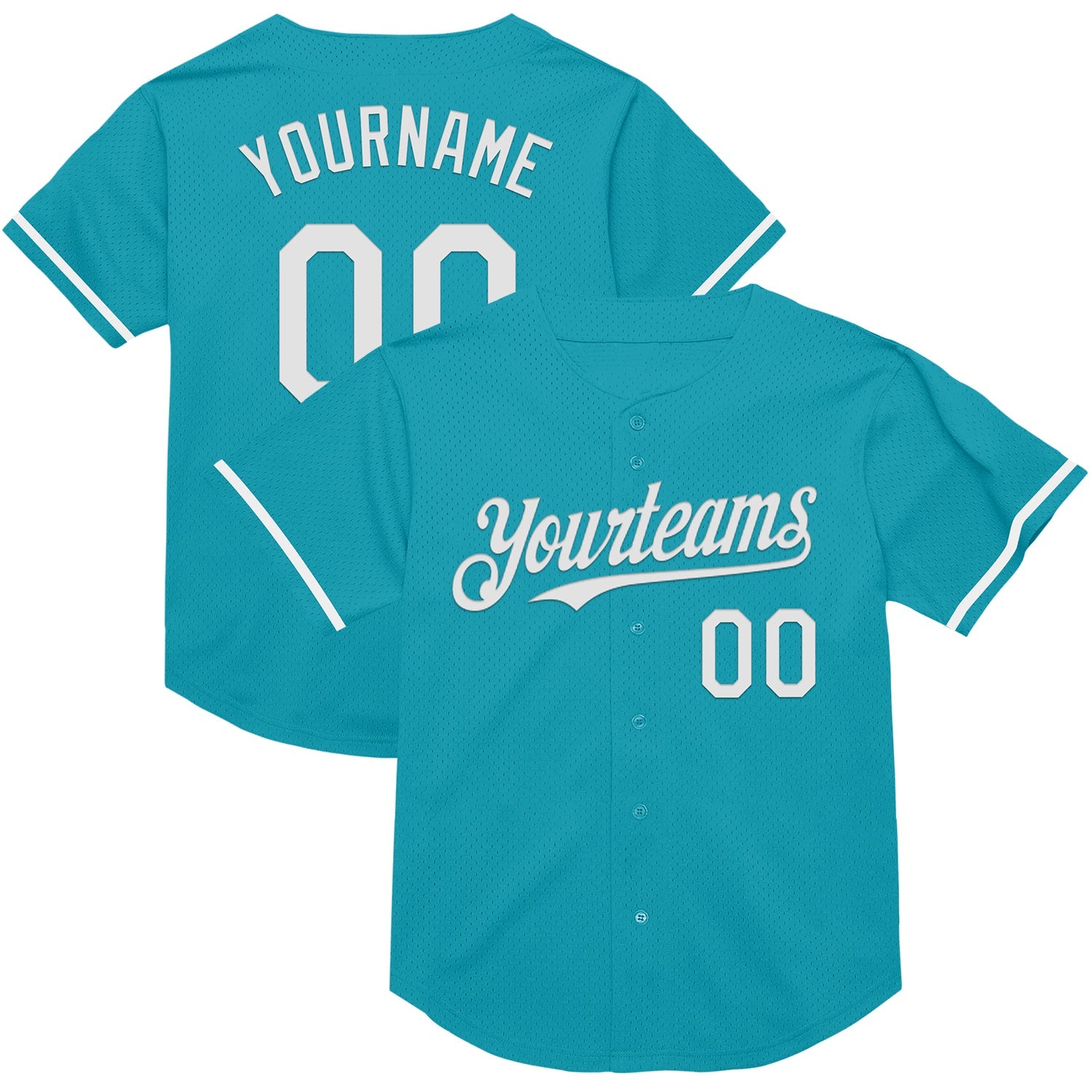 Custom Teal White Mesh Authentic Throwback Baseball Jersey - Main View