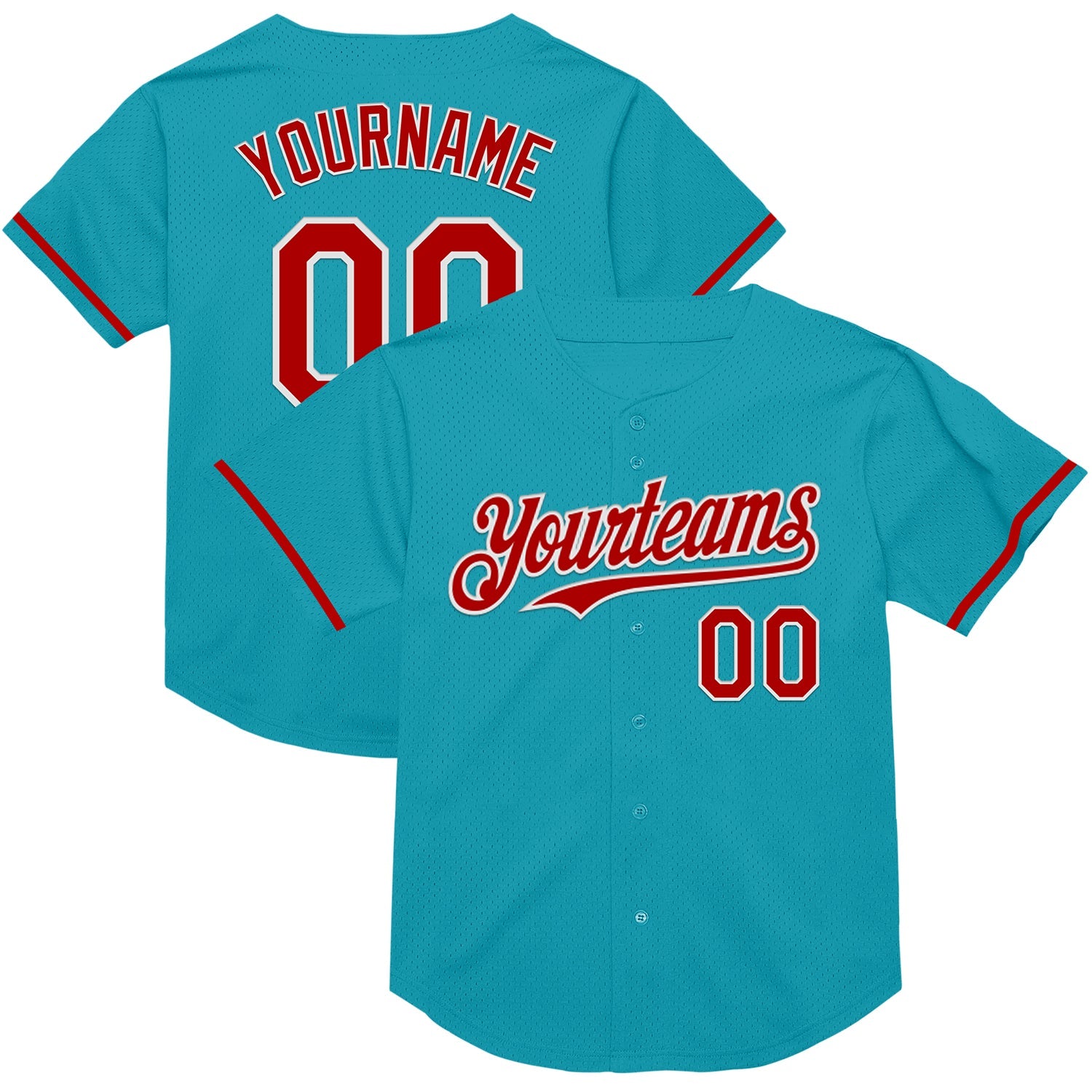 Custom Teal Red-White Mesh Authentic Throwback Baseball Jersey - Main View