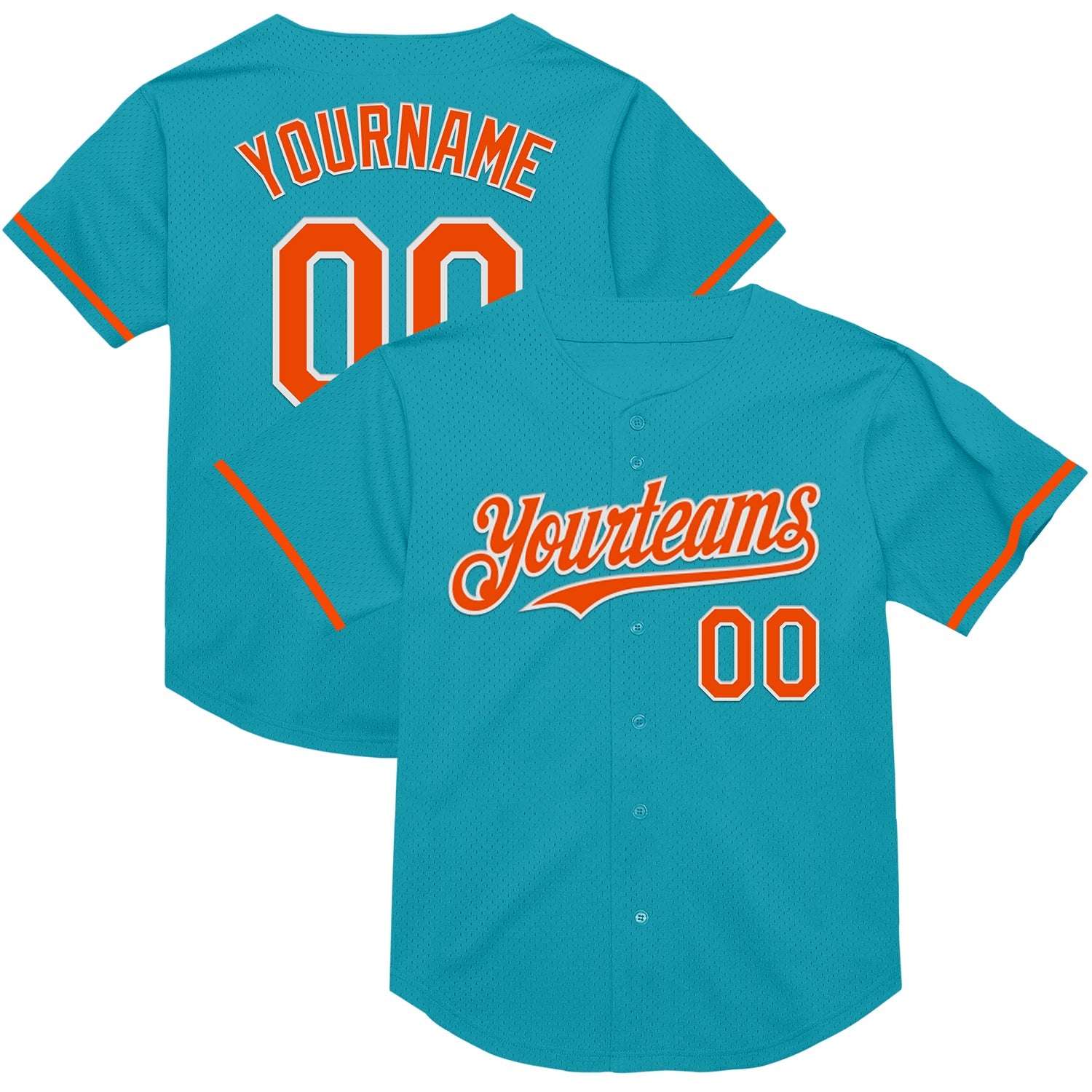 Custom Teal Orange-White Mesh Authentic Throwback Baseball Jersey - Main View