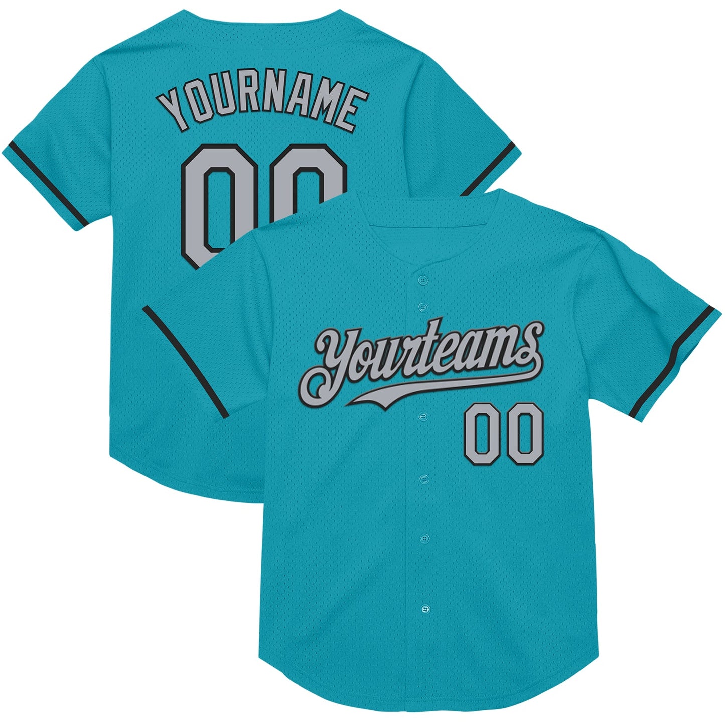 Custom Teal Gray-Black Mesh Authentic Throwback Baseball Jersey - Main View