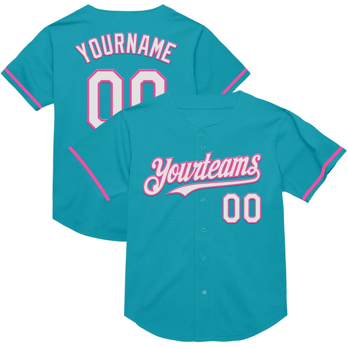 Custom Teal White-Pink Mesh Authentic Throwback Baseball Jersey - Main View