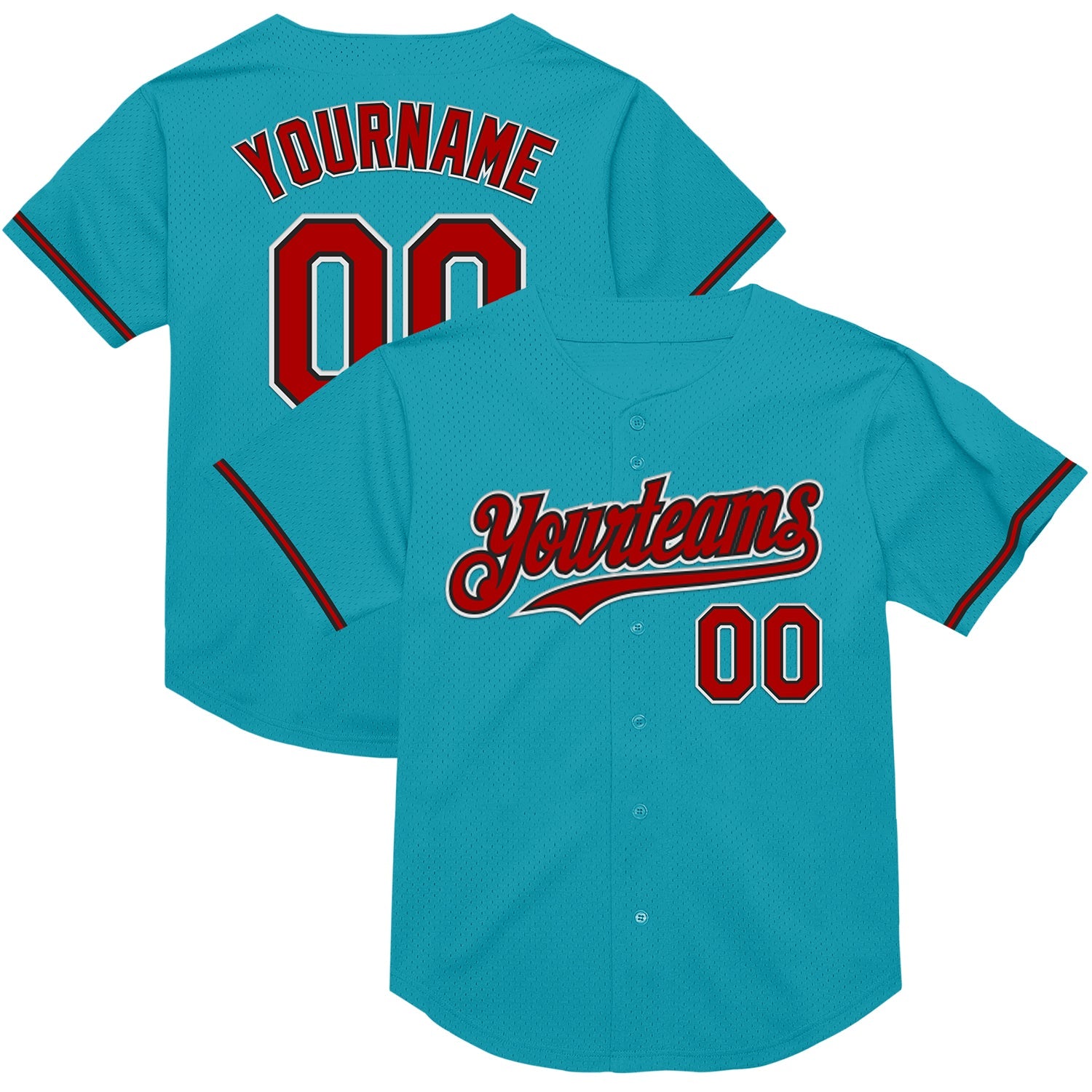 Custom Teal Red-Black Mesh Authentic Throwback Baseball Jersey - Main View