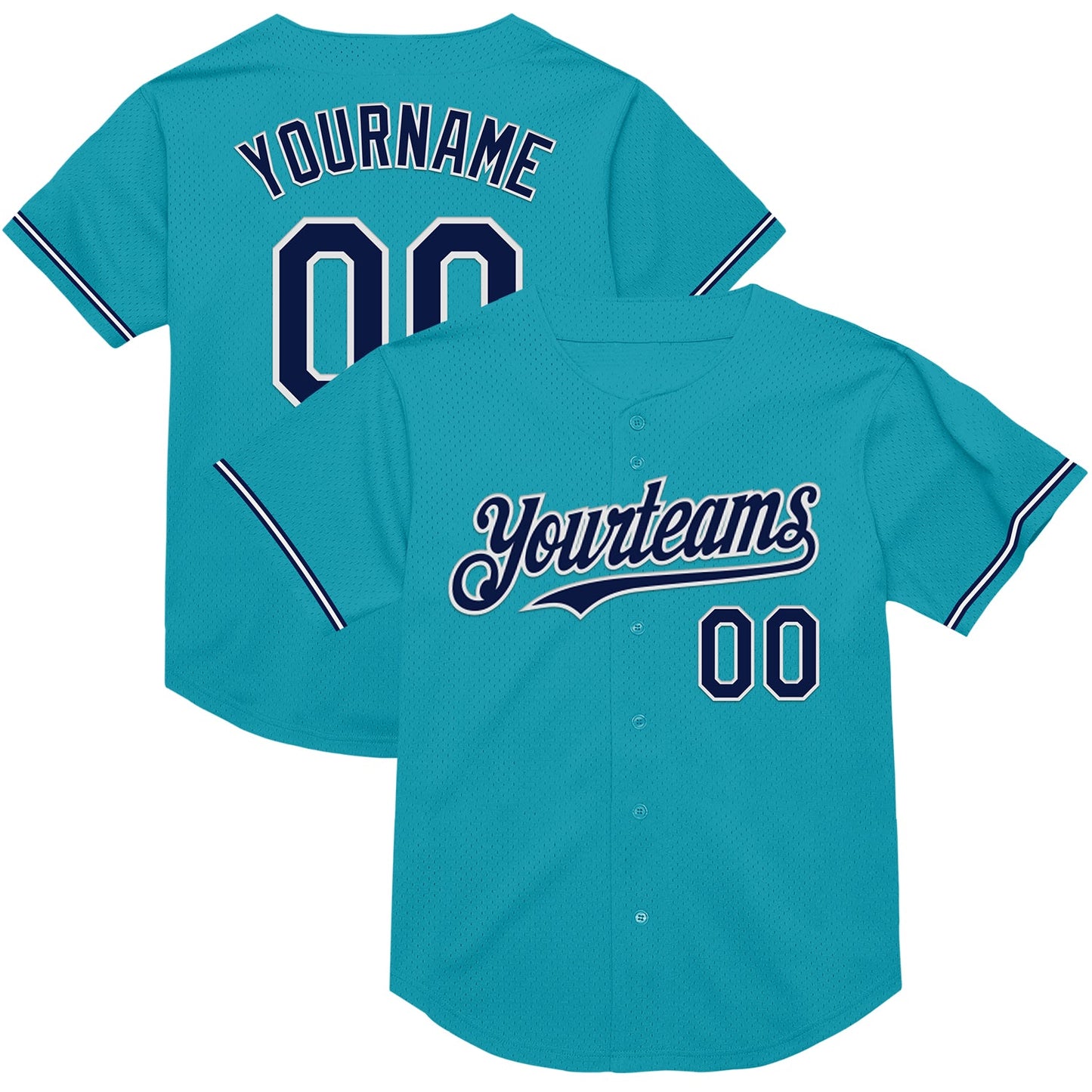 Custom Teal Navy-White Mesh Authentic Throwback Baseball Jersey - Main View