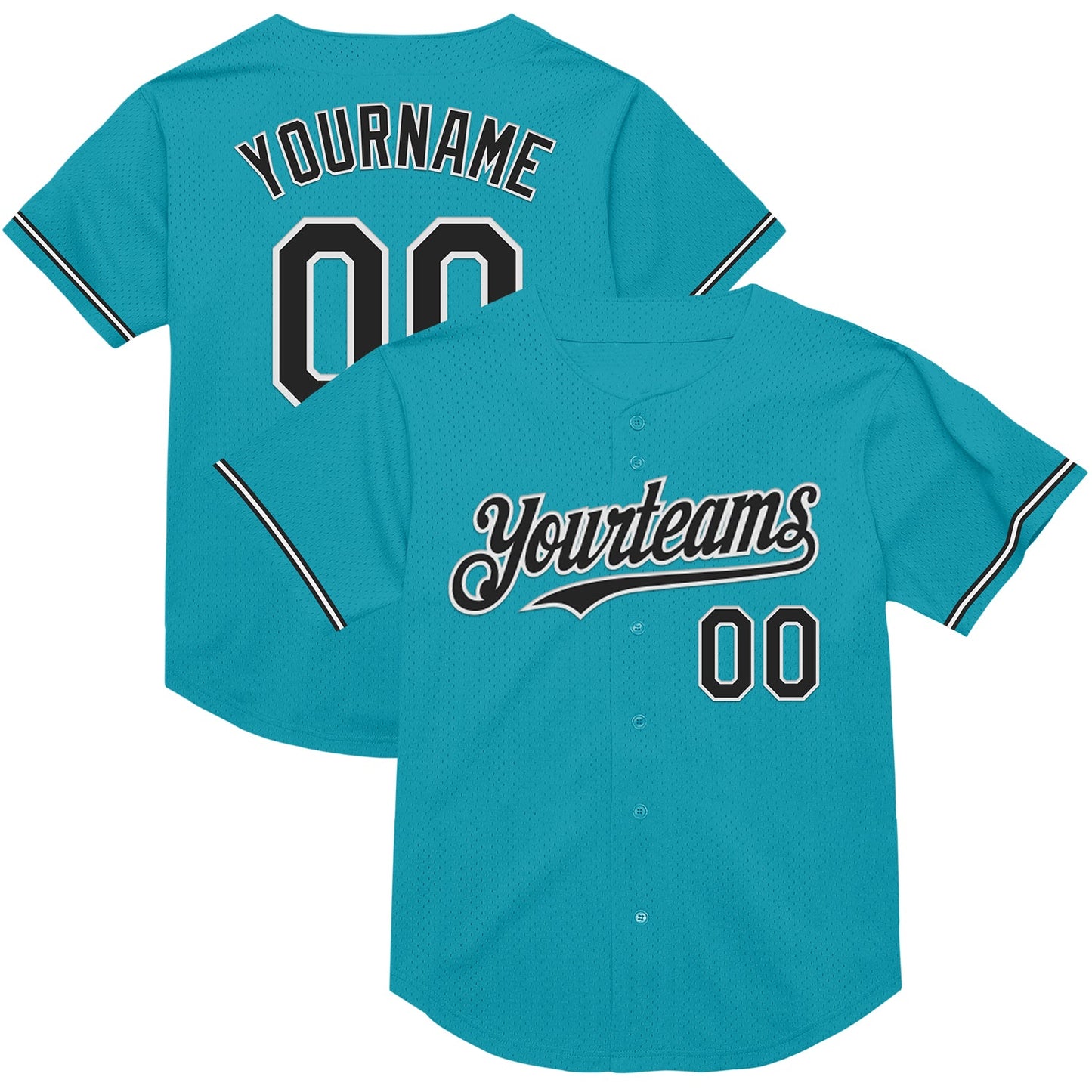 Custom Teal Black-White Mesh Authentic Throwback Baseball Jersey - Main View