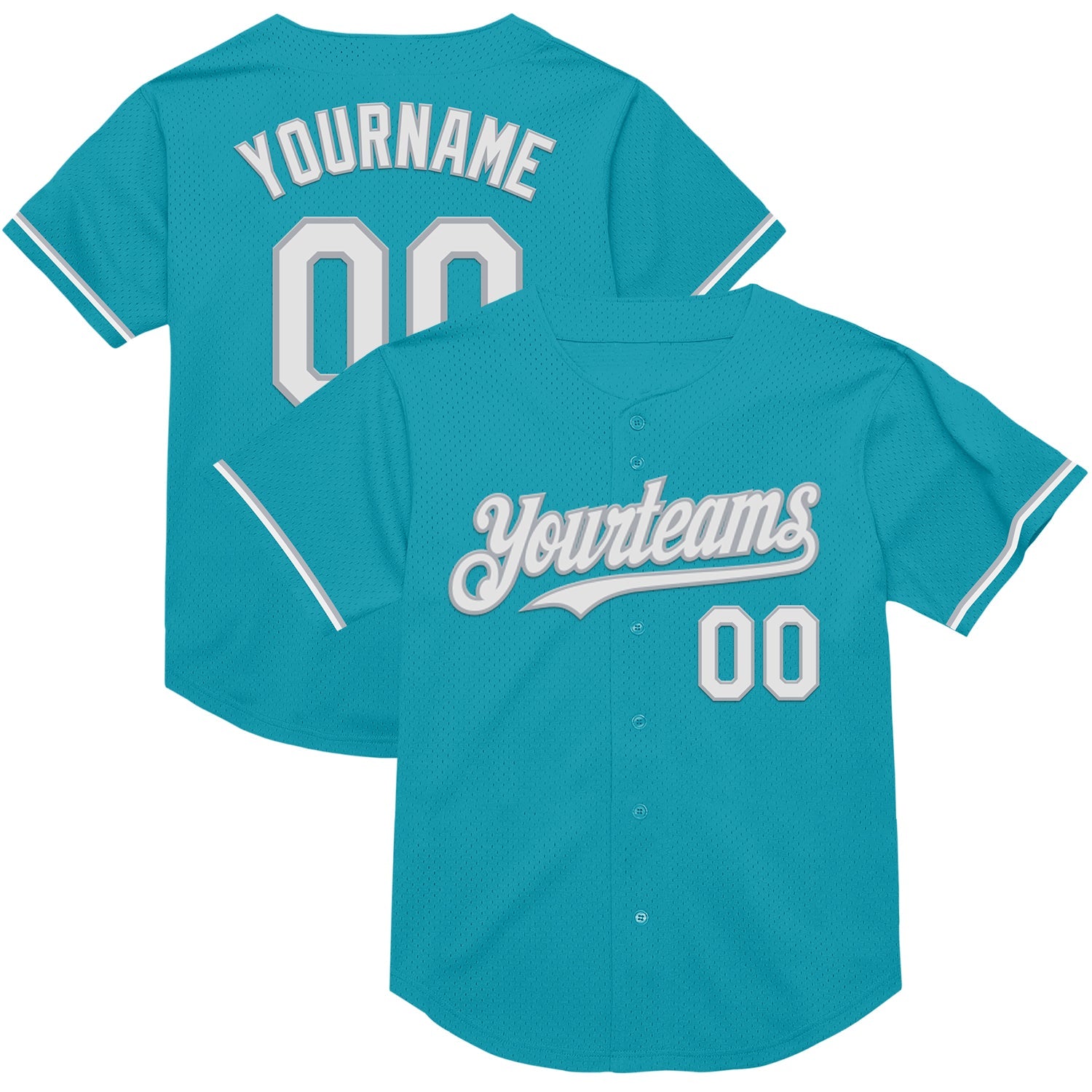 Custom Teal White-Gray Mesh Authentic Throwback Baseball Jersey - Main View