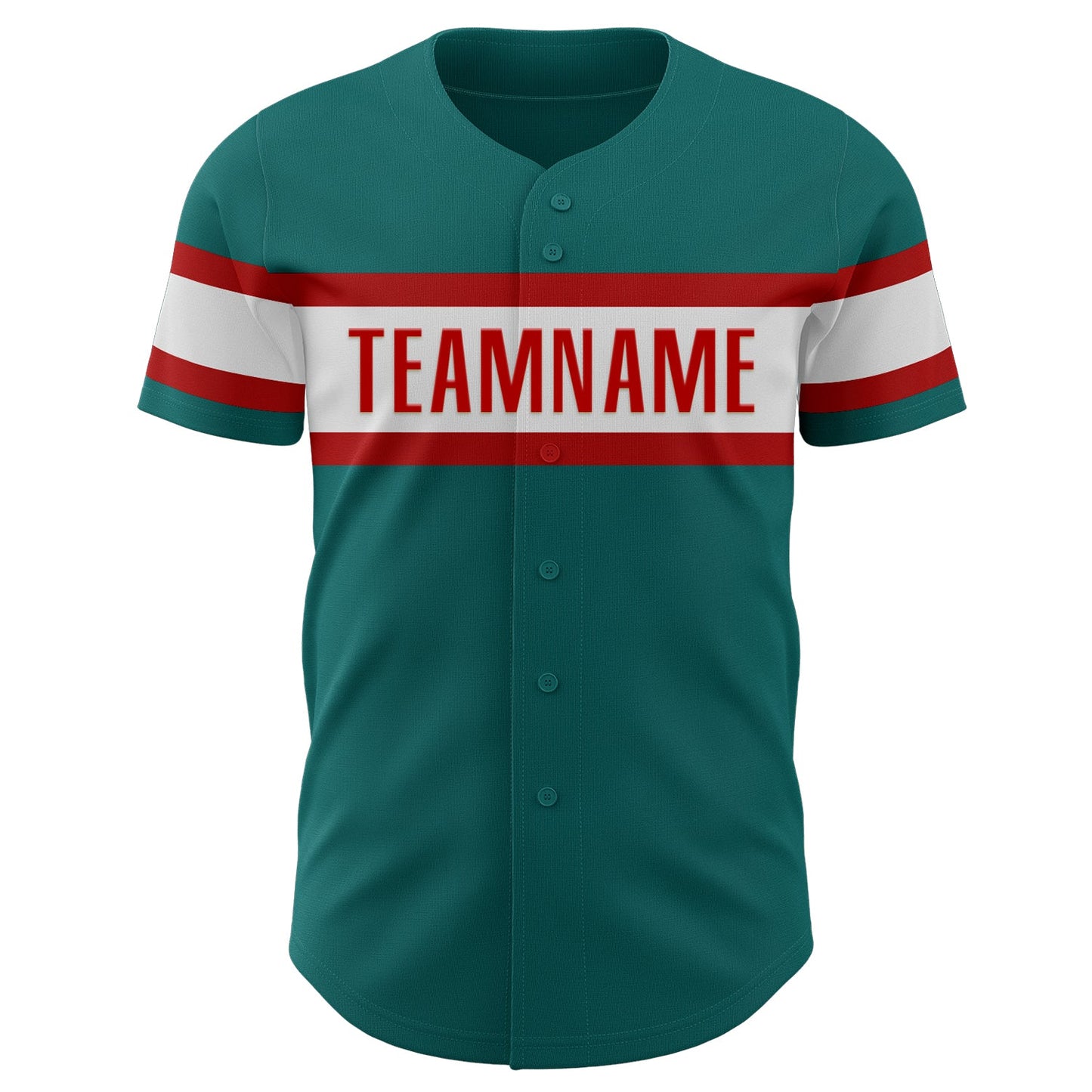 Custom Teal White-Red Authentic Baseball Jersey view 2
