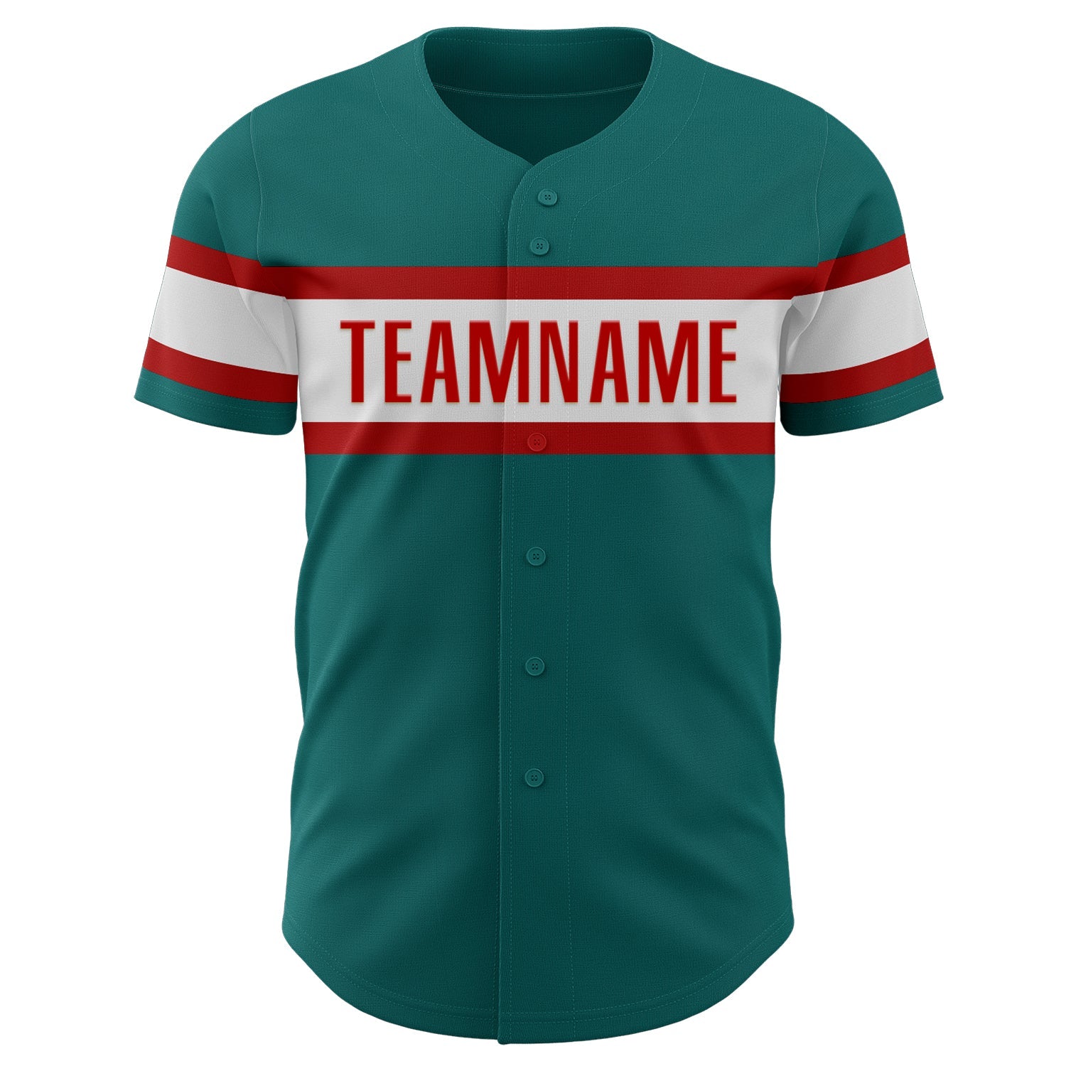Custom Teal White-Red Authentic Baseball Jersey view 2