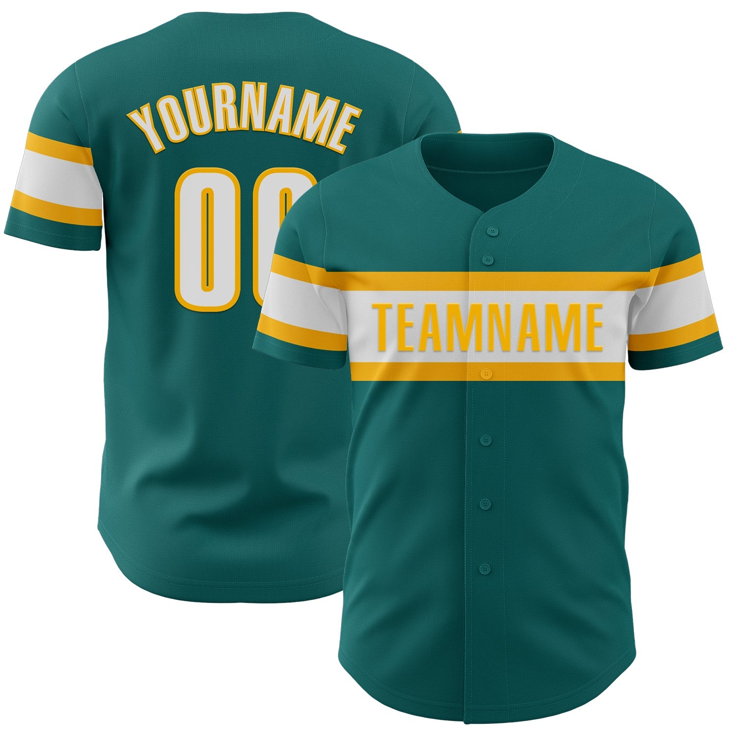 Custom Teal White-Gold Authentic Baseball Jersey - Main View