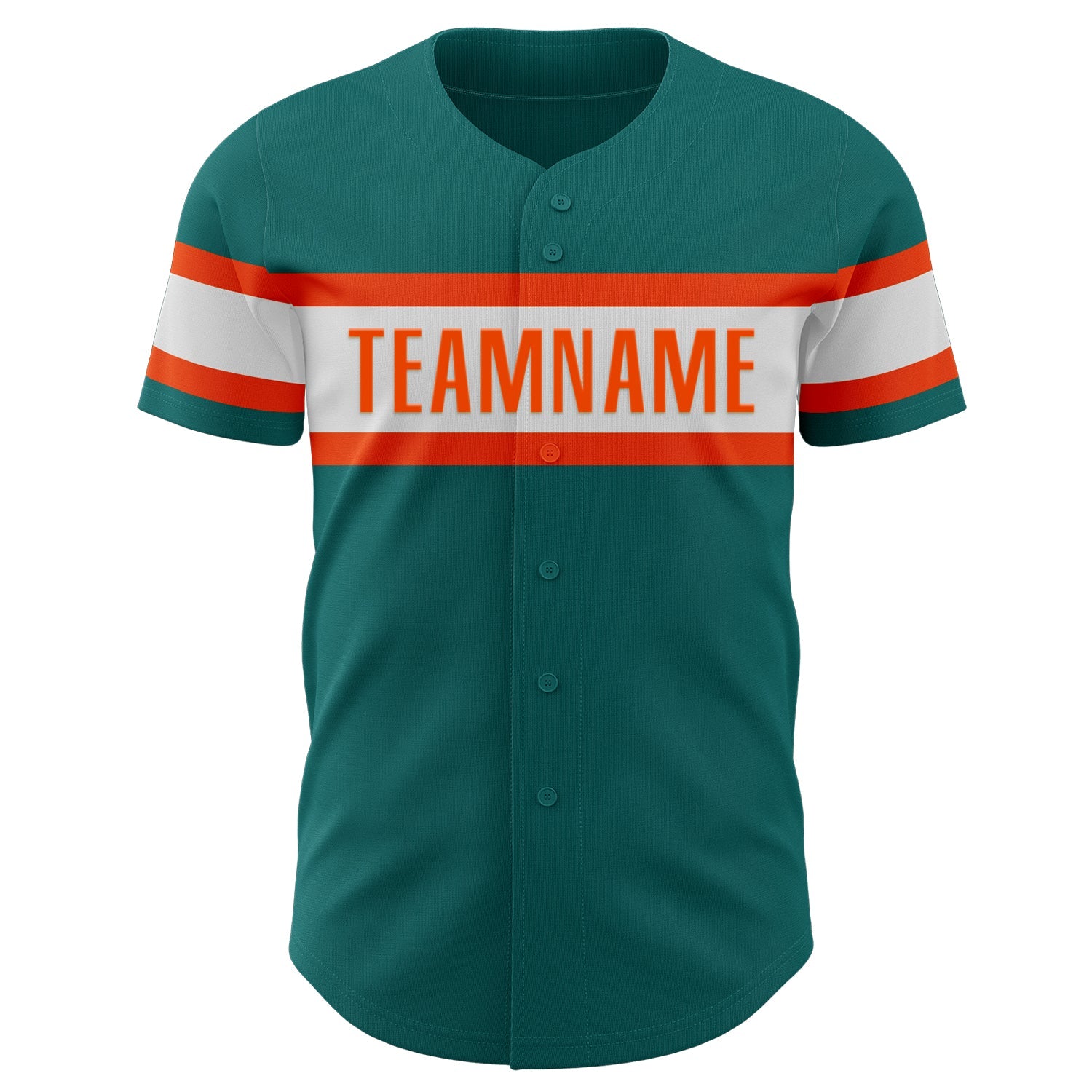 Custom Teal White-Orange Authentic Baseball Jersey view 2