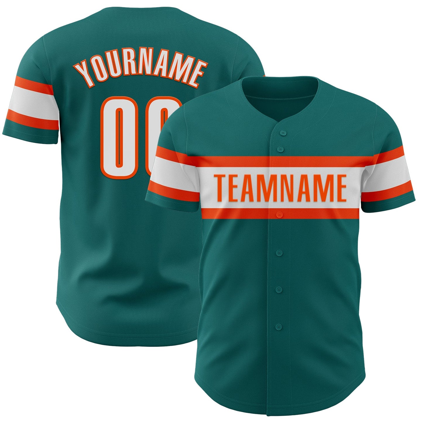 Custom Teal White-Orange Authentic Baseball Jersey - Main View