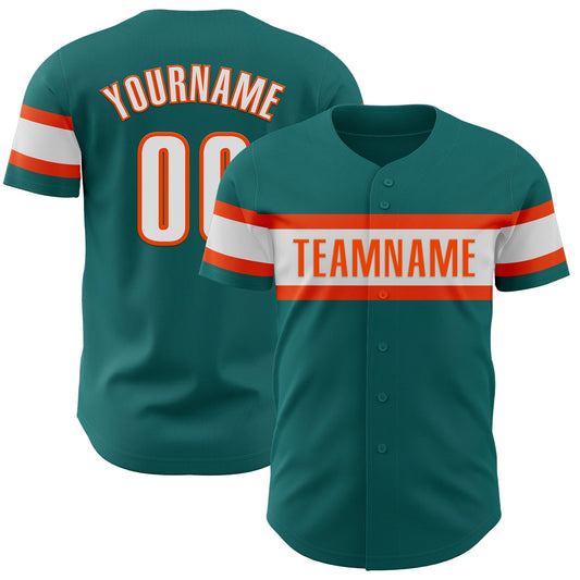Custom Teal White-Orange Authentic Baseball Jersey - Main View