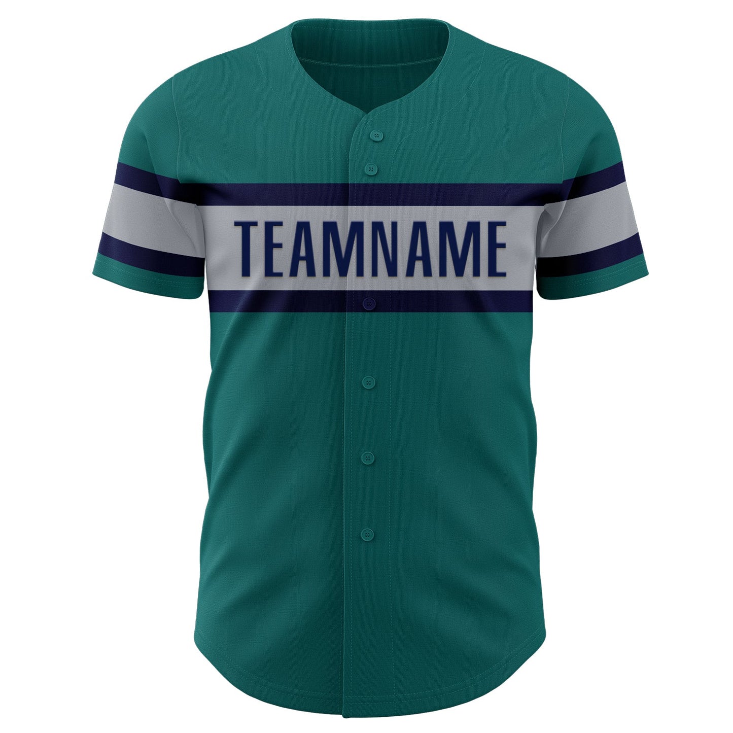 Custom Teal Gray-Navy Authentic Baseball Jersey view 2