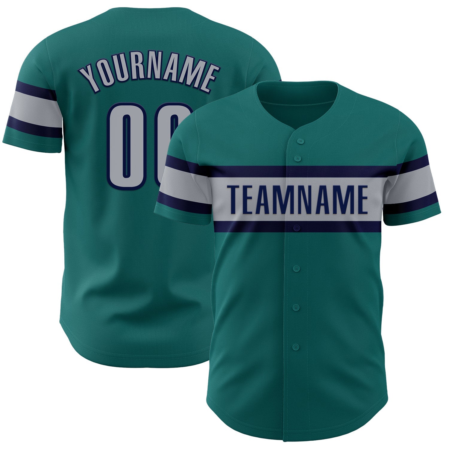 Custom Teal Gray-Navy Authentic Baseball Jersey - Main View