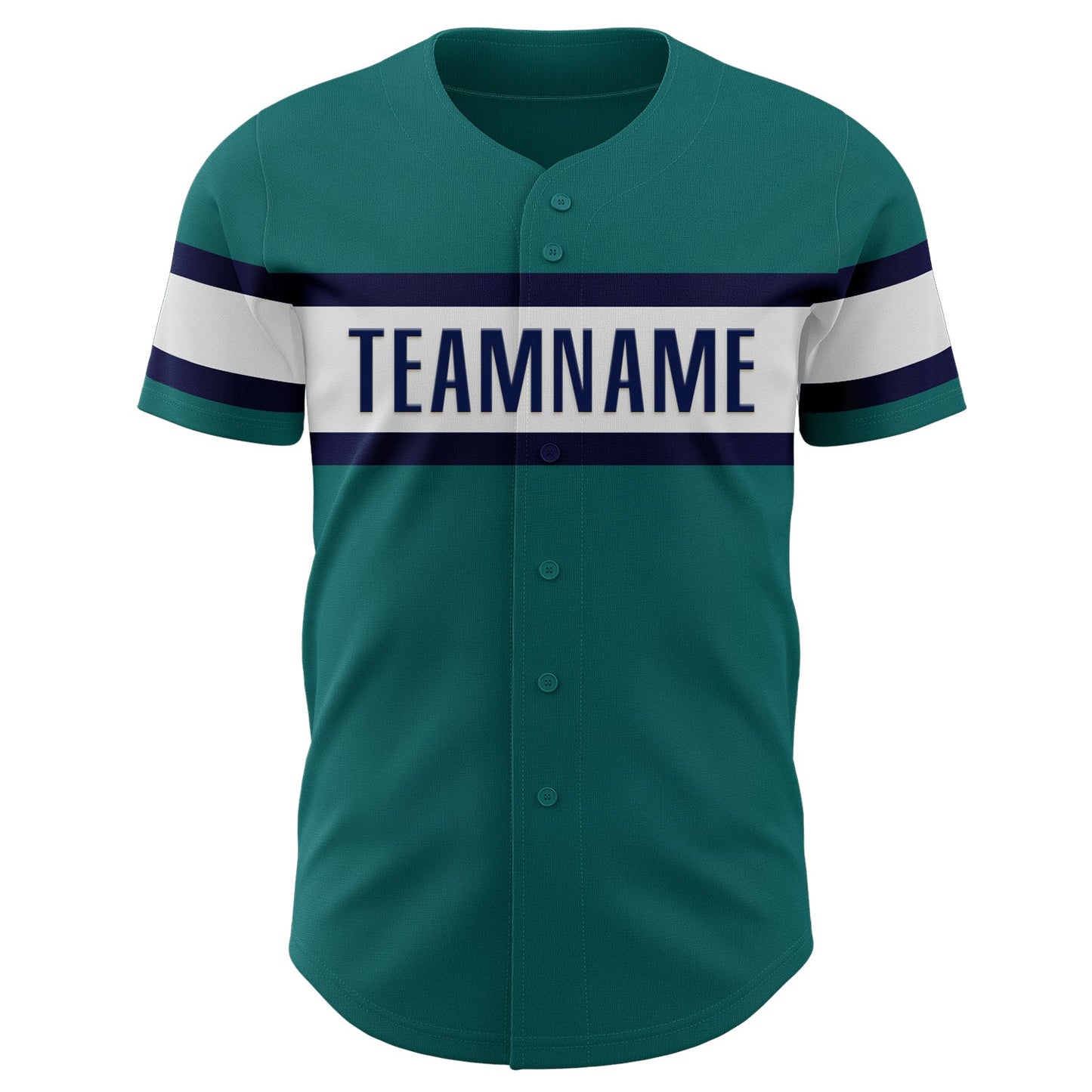 Custom Teal White-Navy Authentic Baseball Jersey view 2