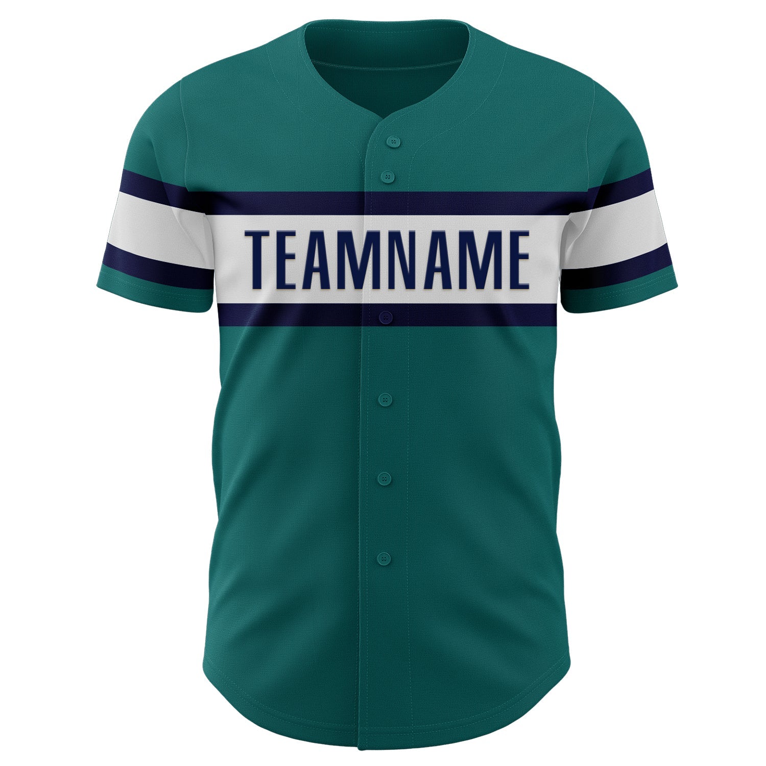 Custom Teal White-Navy Authentic Baseball Jersey view 2