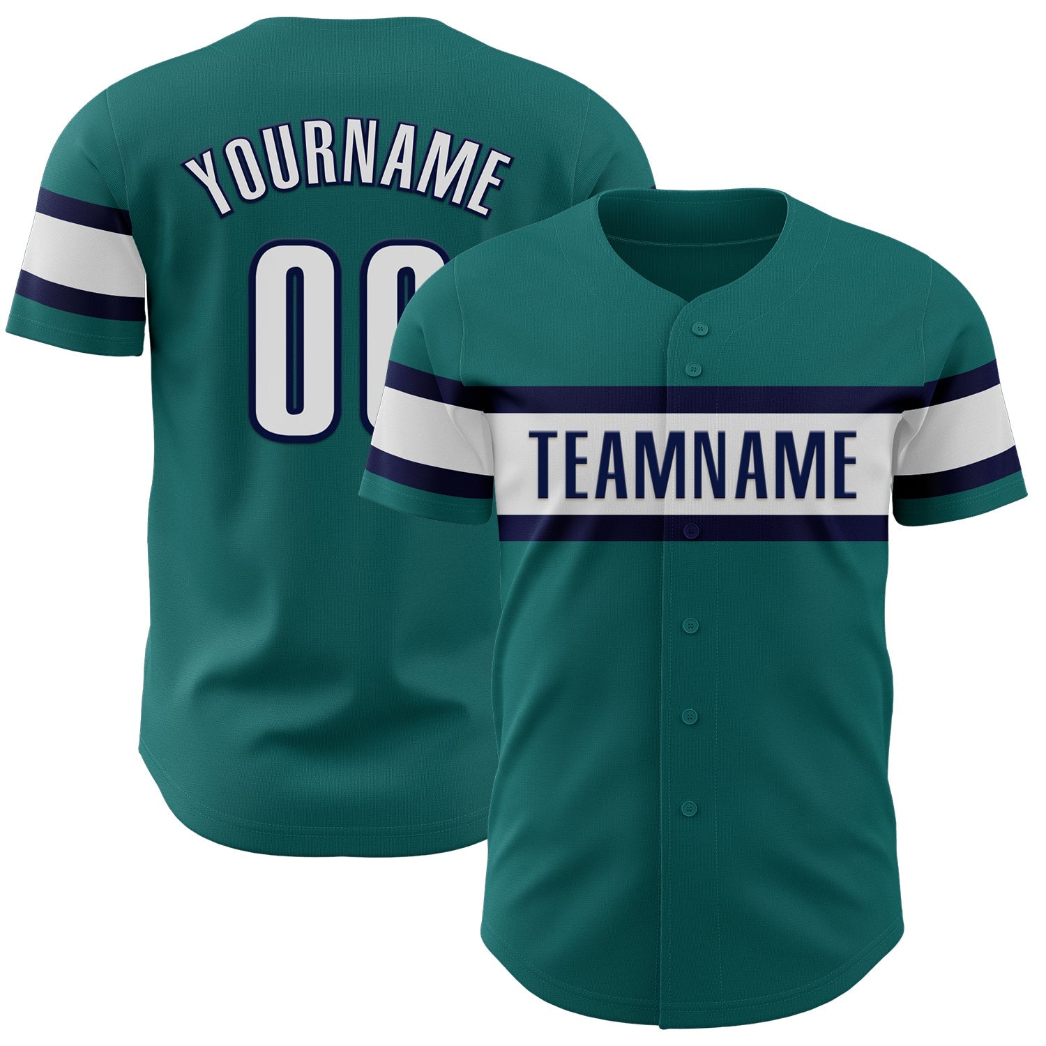 Custom Teal White-Navy Authentic Baseball Jersey - Main View