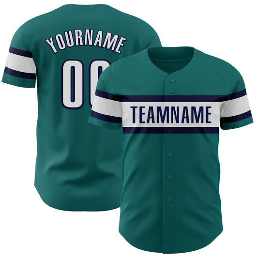 Custom Teal White-Navy Authentic Baseball Jersey - Main View