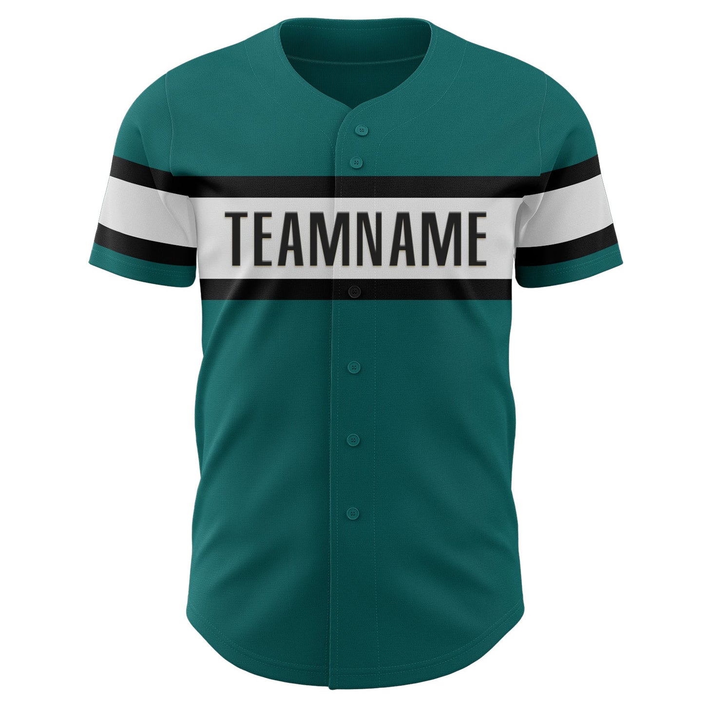 Custom Teal White-Black Authentic Baseball Jersey view 2