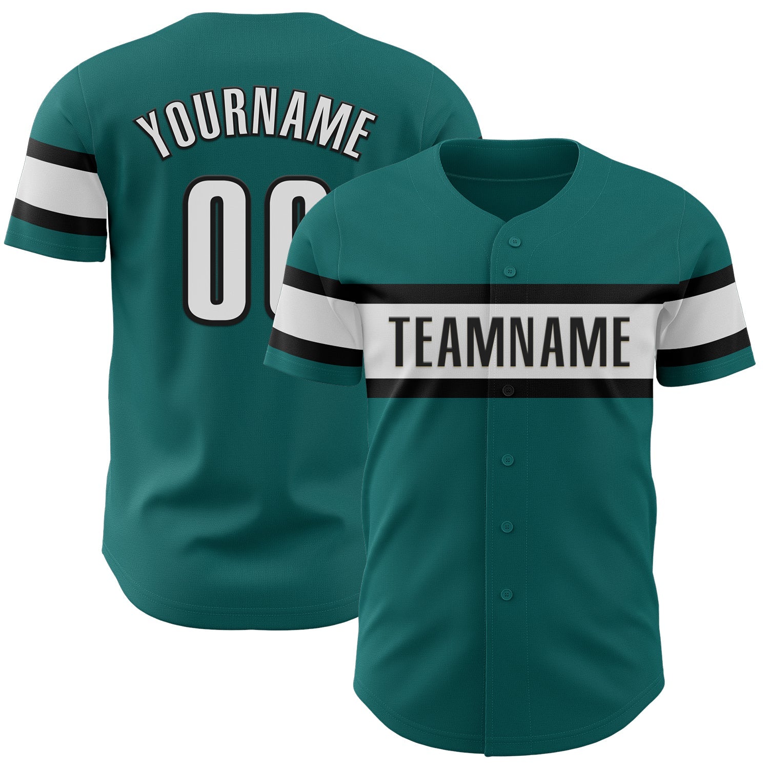 Custom Teal White-Black Authentic Baseball Jersey - Main View