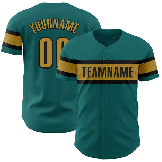 Custom Teal Old Gold-Black Authentic Baseball Jersey - Main View