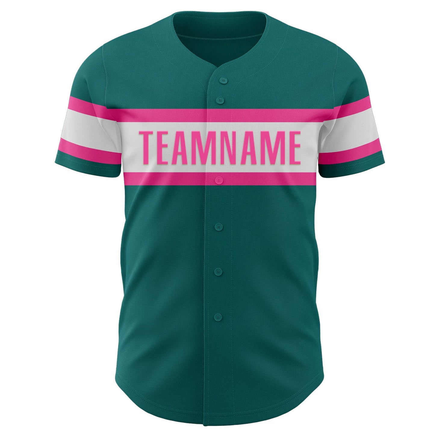 Custom Teal White-Pink Authentic Baseball Jersey view 2