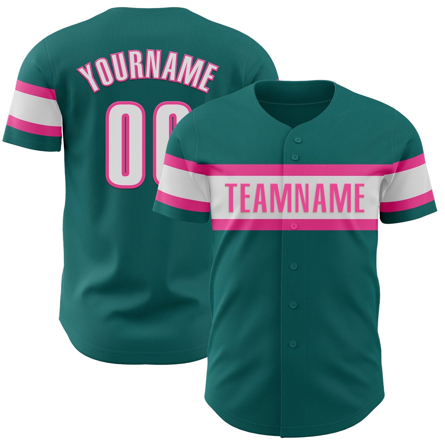 Custom Teal White-Pink Authentic Baseball Jersey - Main View