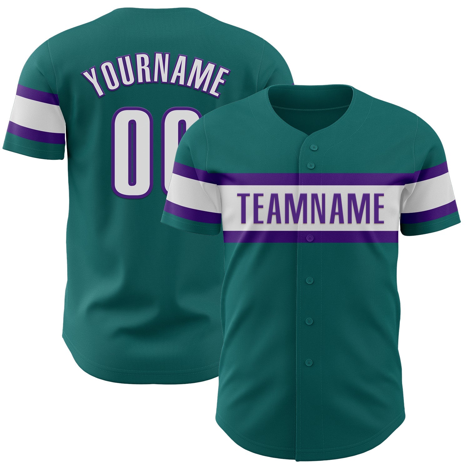 Custom Teal White-Purple Authentic Baseball Jersey - Main View