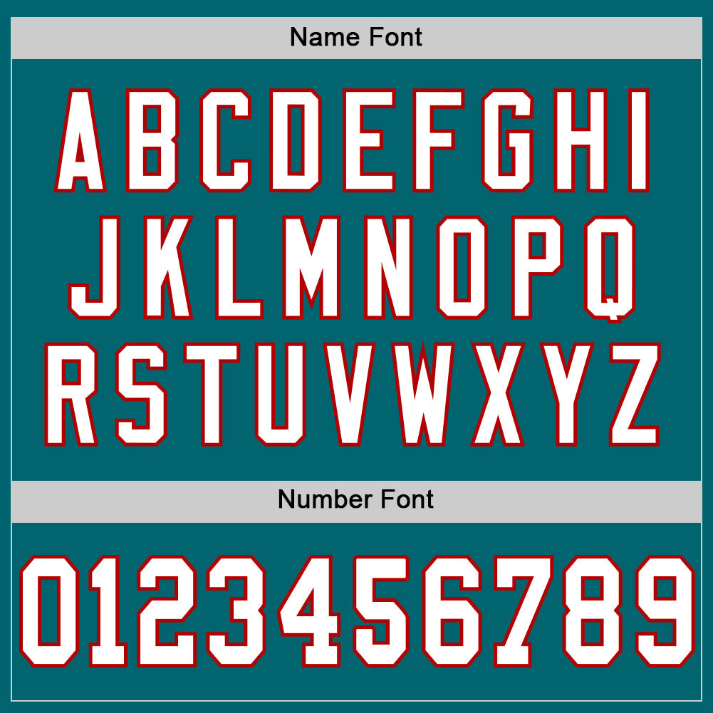 Custom Teal White-Red Mesh Authentic Throwback Football Jersey view 4