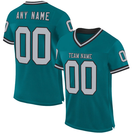 Custom Teal Gray-Black Mesh Authentic Throwback Football Jersey - Main View