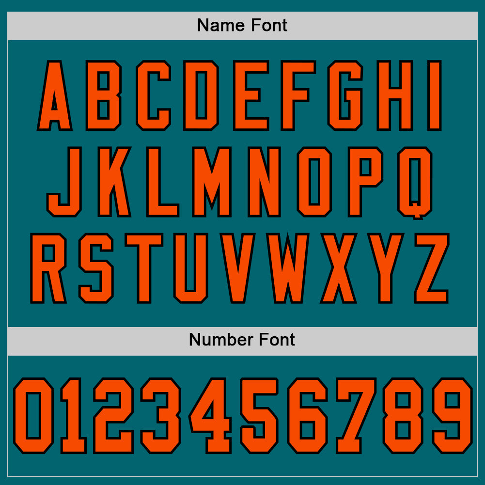 Custom Teal Orange-Black Mesh Authentic Throwback Football Jersey view 4