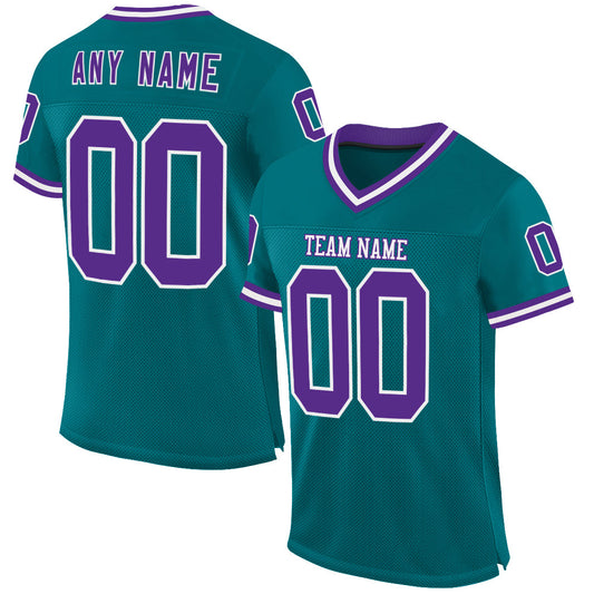 Custom Teal Purple-White Mesh Authentic Throwback Football Jersey - Main View