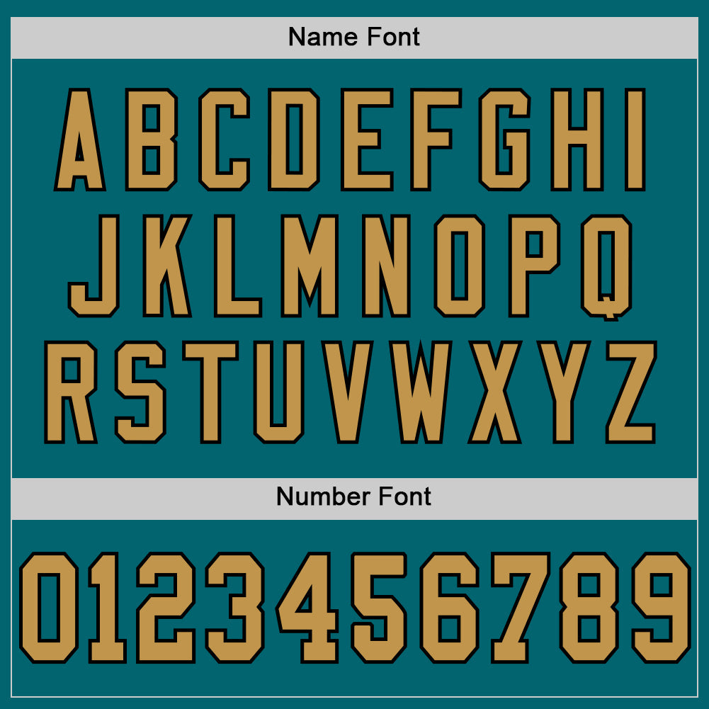 Custom Teal Old Gold-Black Mesh Authentic Throwback Football Jersey view 4