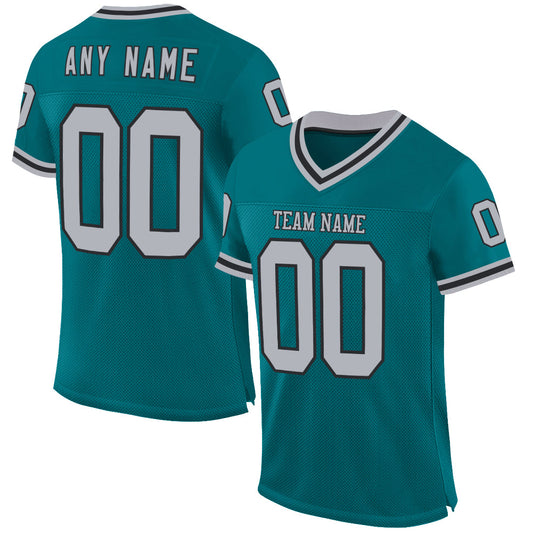 Custom Teal Gray-Black Mesh Authentic Throwback Football Jersey - Main View